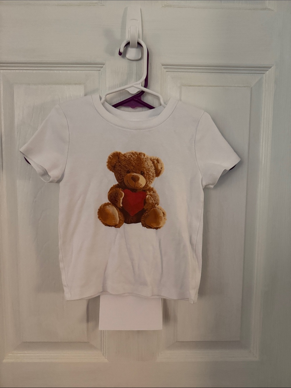 art class White Tee with Brown Teddy and Red Heart Graphic